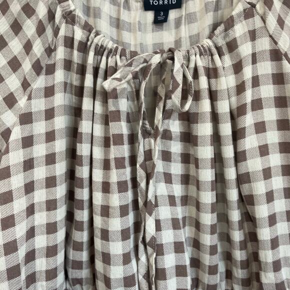 Torrid Brown Gingham Peasant Babydoll Boho Top Size 3X (US 3) - Picture 4 of 9
